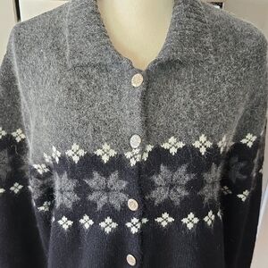 Croft & Barrow Women's Large Gray Black Alpine Angora Button Front Cardigan